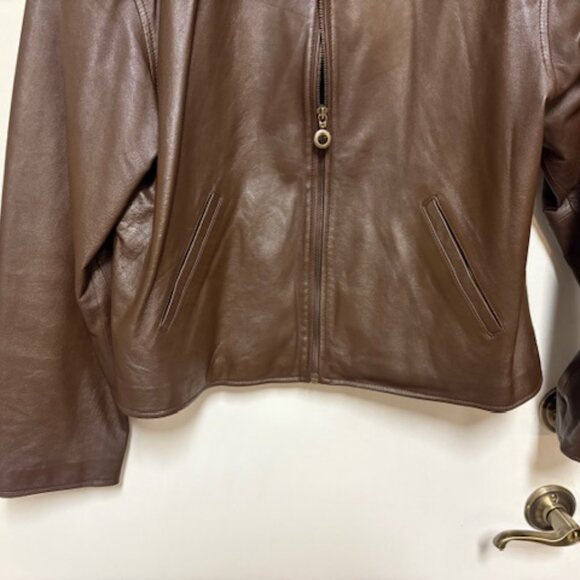 WOMENS LORD & TAYLOR RICH BROWN 100% LEATHER LINED JACKET. SZ. 14 - Picture 2 of 4